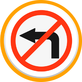 No left turn traffic sign with a left arrow crossed out in red inside a circle.