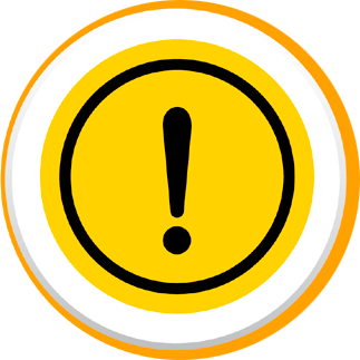 Yellow warning sign with a black exclamation mark inside a circle, outlined with white and orange borders.